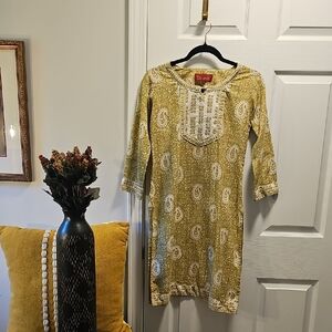 Indiaa Green and Sequin-Patterned Dress, Cotton